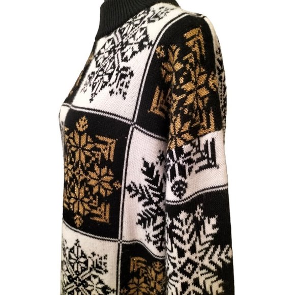 3031) Vintage Trimmings White Black Gold  Snowflakes Pullover  Sweater Large - Picture 3 of 7